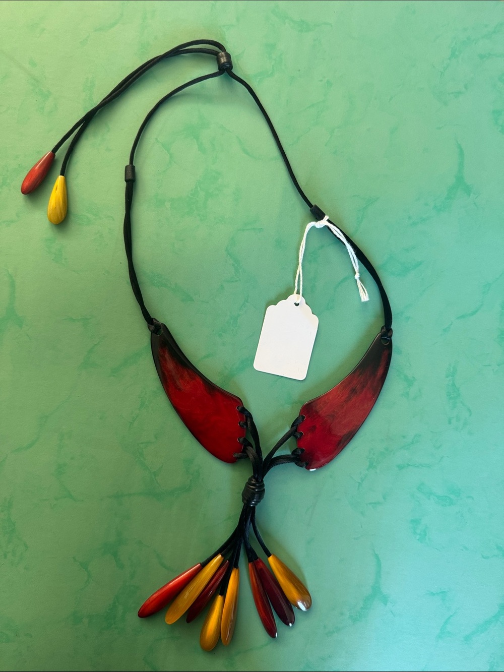 Handcrafted Red and Yellow Statement Necklace - can be long or choker